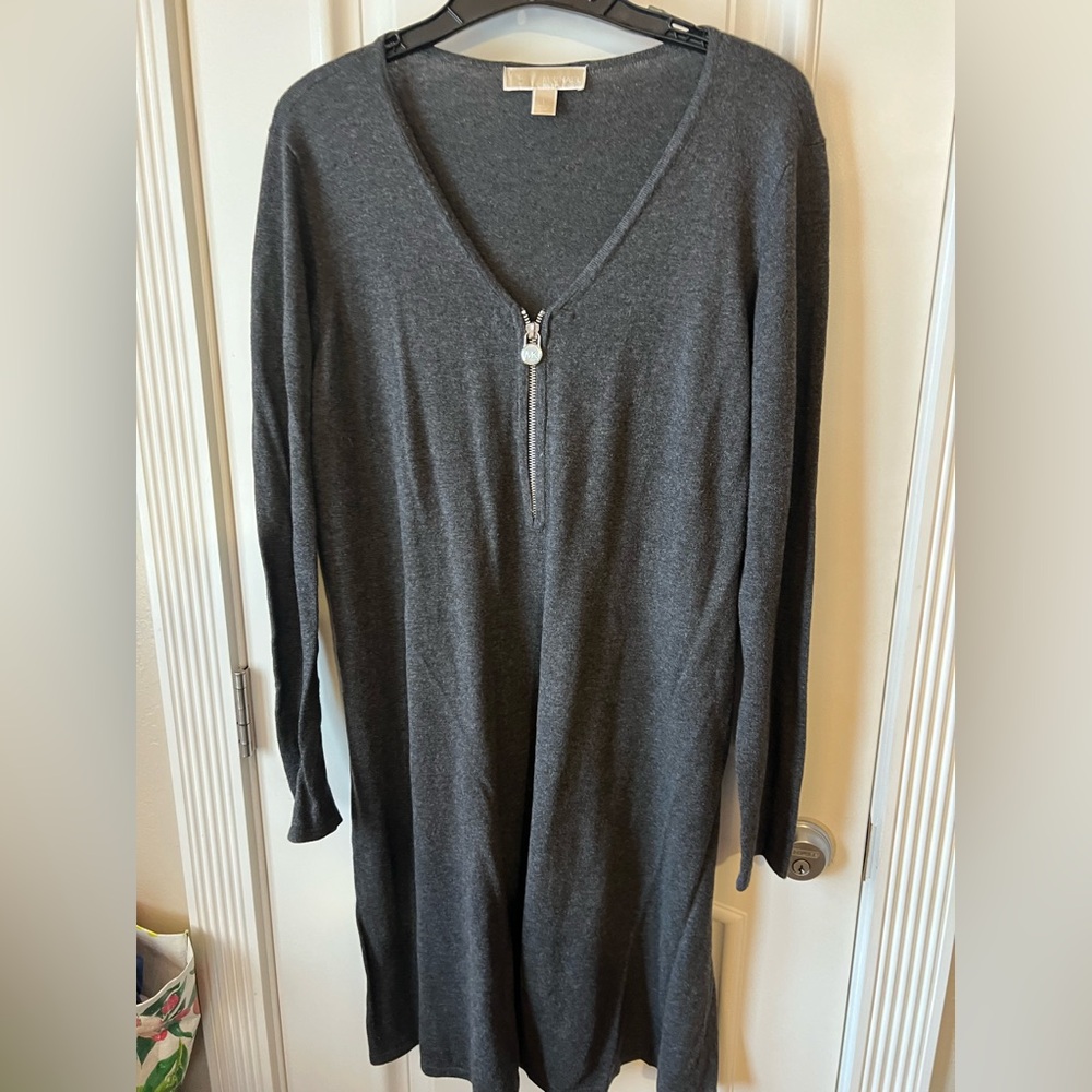 Michael Kors Gray V-Neck Long Sleeve Dress
